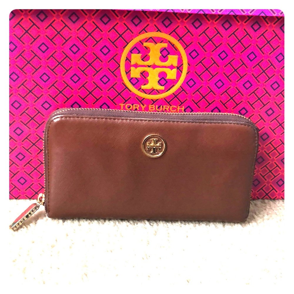 Authentic Tory Burch continental camel brow wallet
